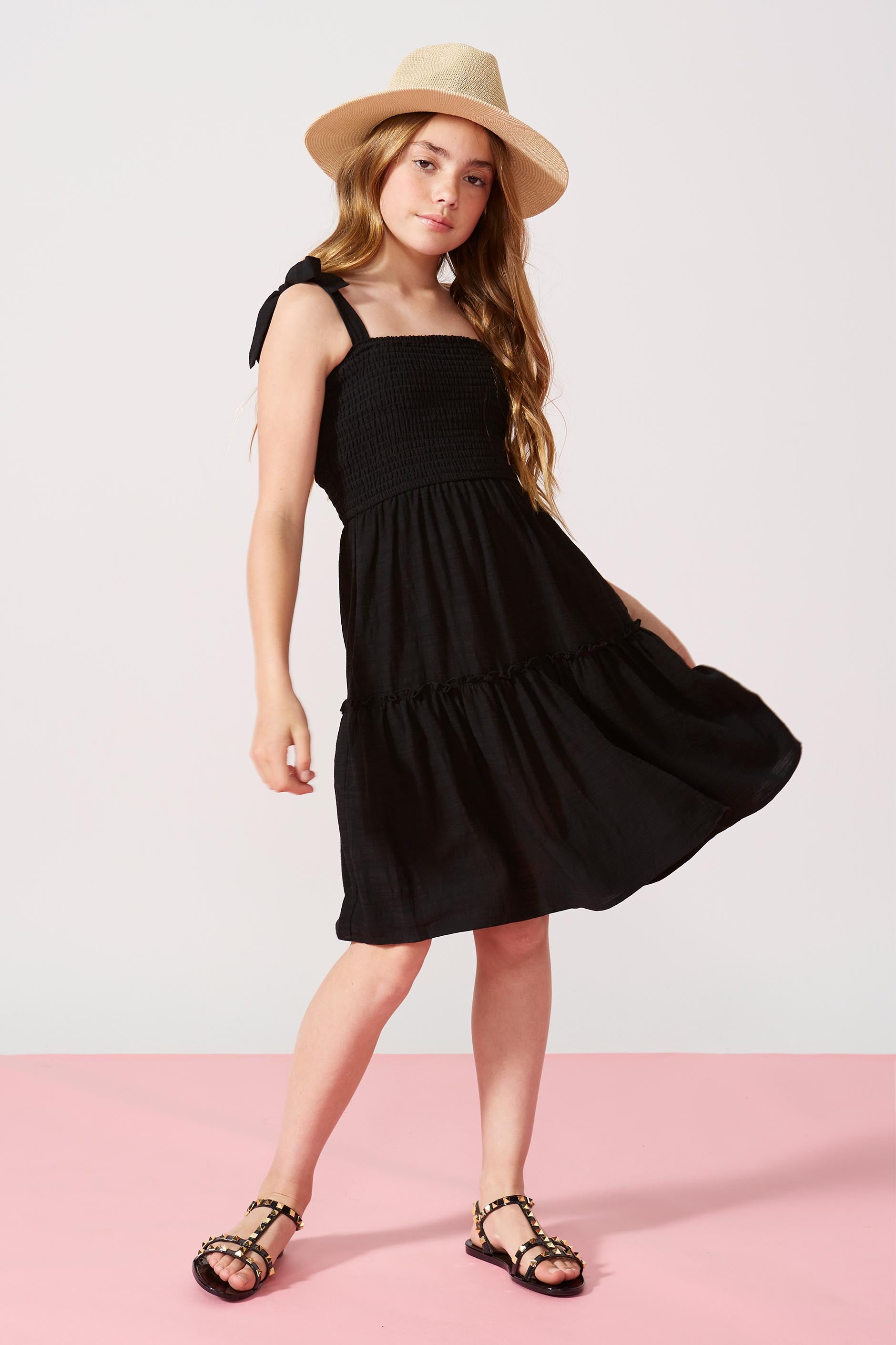 Girls Abbie Shirred Mini Dress — Black ...